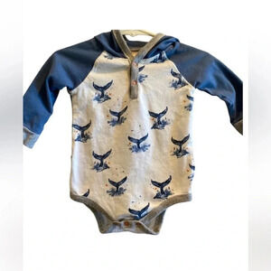 BURTS BEES EUC BABY BOYS WHALES ONSIE TOP SHIRT TEE HOODIE FALL SIZE 3 6 MONTHS